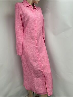 J. McLaughlin Pink Linen-Blend Midi Shirt Dress, Size L
